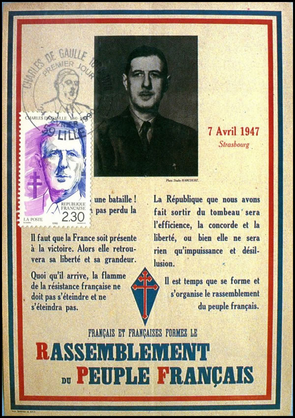 Affiche du discours du général de Gaulle à Strasbourg en avril 1947