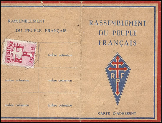 carte d'adhésion au RPF