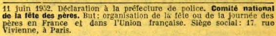 Déclaration en préfecture du Comité National pour la Fête des Pères