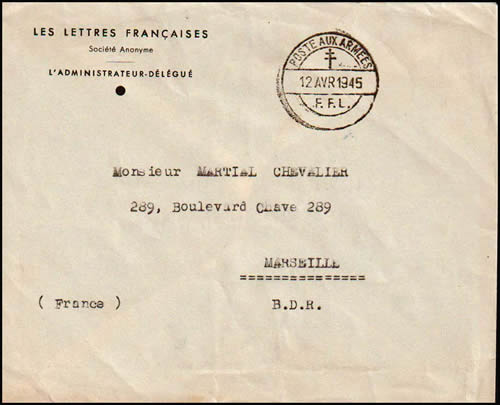 Enveloppe imprimée du journal "Les LETTRES françaises" 1945