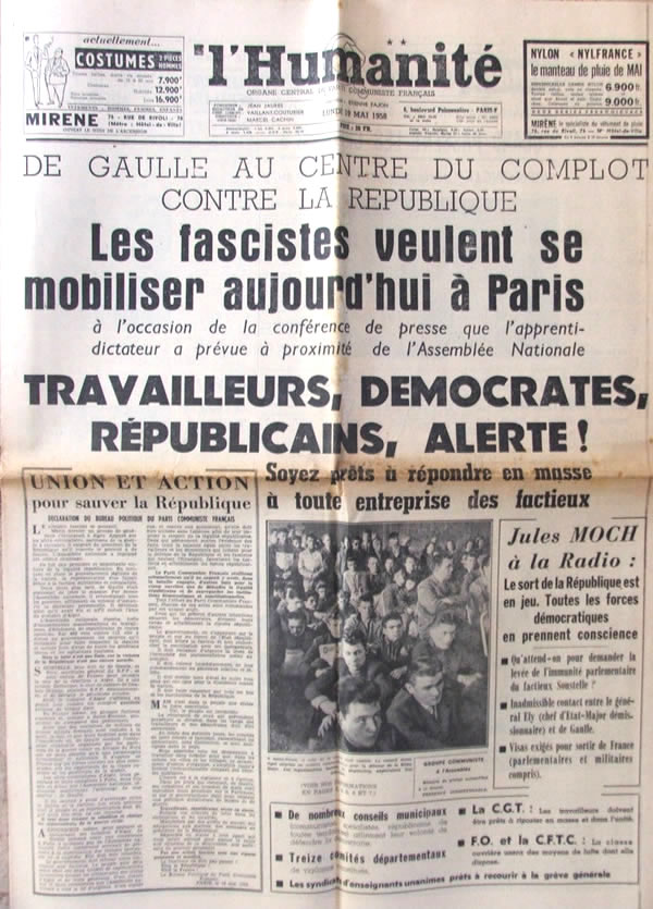 L'Humanité 19 mai 1958