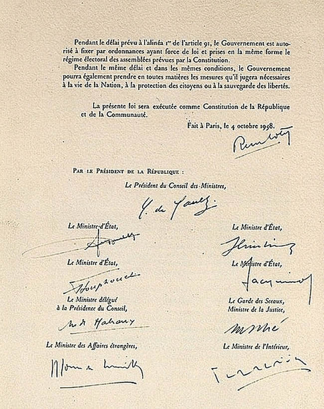 Dernière page de la Constitution de 1958