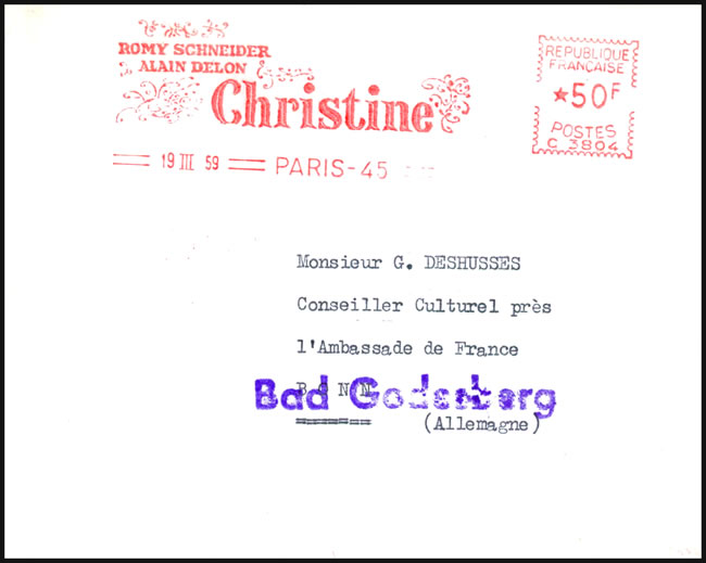 EMA du film Christine  avec Romy Schneider et Alain Delon