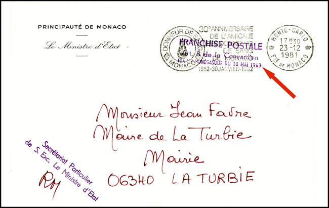 griffe indiquant la nouvelle convention postale franco-monégasque 1963