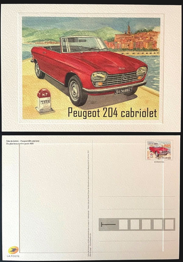 entier Carte postale  avec timbre Peugeot 204 cabriolet