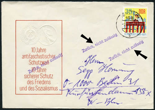 lettre affranchie avec le timbre 10ème anniversaire du mur de Berlin