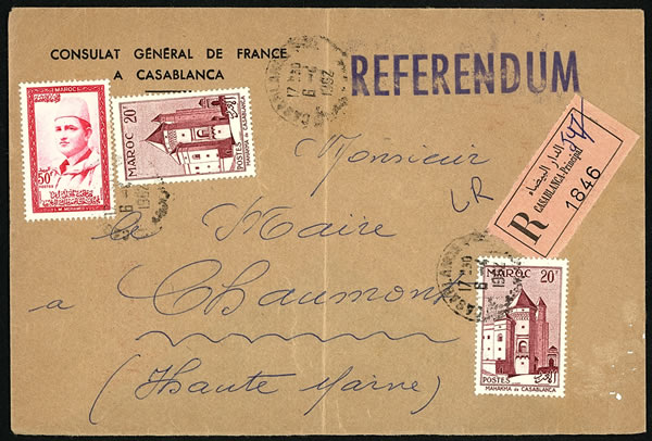 Lettre de vote par correspondance pour les accords d'Évian expédiée de Casablanca