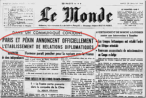 Annonce de la reconnaissance de la RP Chine par la France