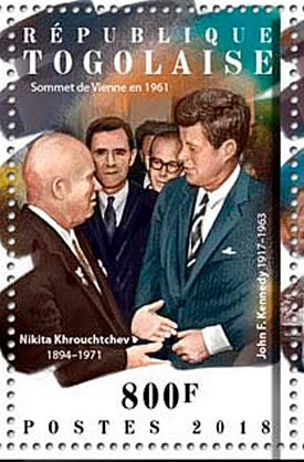Timbre du Togo sur la rencontre Kennedy Khroutchev à Vienne 1961
