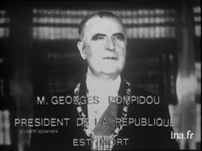 écran de télé annonçant la mort de Georges pompidou