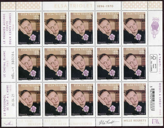 Feuillet timbre Elsa Triolet
