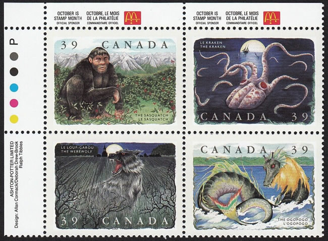 Publicité Mac Donald's sur bordure feuilles de timbres du Canada