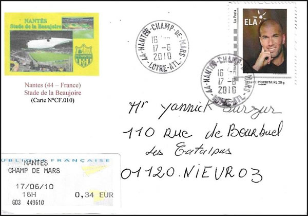 Lettre avec Timbre-à-moi Zidane
