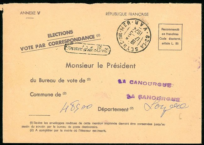 Enveloppe de vote par correspondance pour l'élection de Valéry Giscard d'Estaing