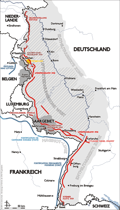 Carte de la ligne Siegfried