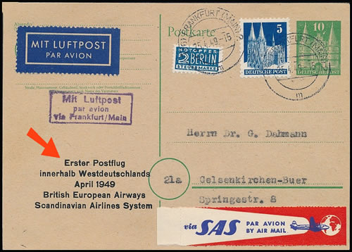 Premier courrier aérien intérieur en Allemagne de l'Ouest par BEA et SAS