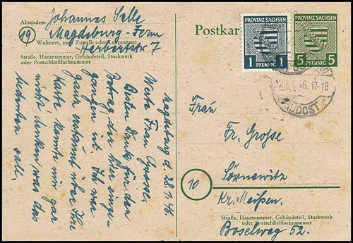 Entier carte postale de Saxe 1946