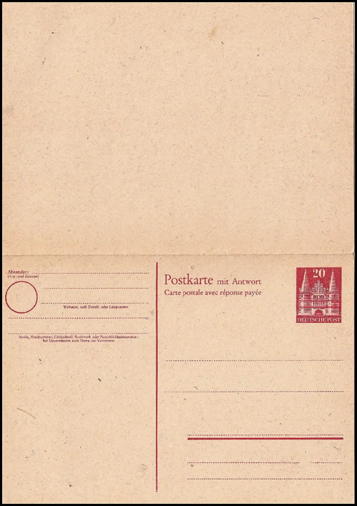 Entier carte postale avec réponse payée Porte de Lubeck 1948