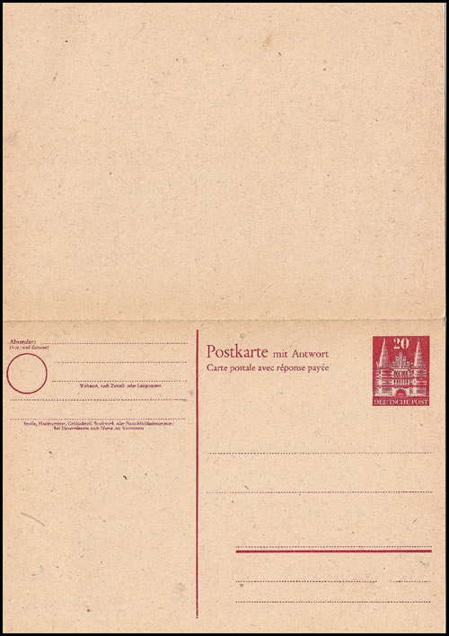 Entier carte postale avec réponse payée Porte de Lubeck 1948