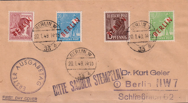 Première émission de timbres surcharge BERLIN en rouge