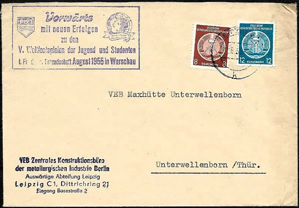Griffe en propagande pour la réunion FDJ de varsovie 1955