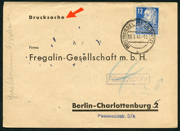 Imprimé taxé à l'arrivée à Berlin-Ouest