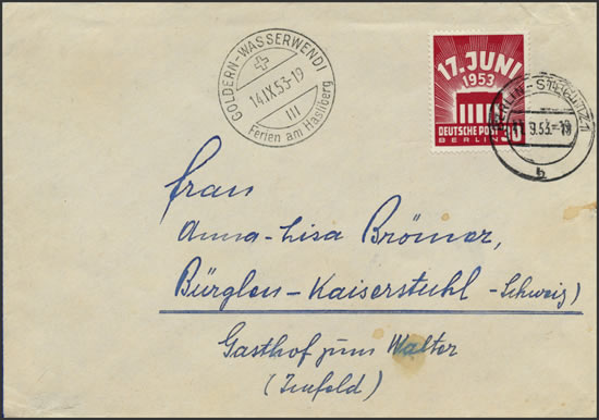 Lettre pour la Suisse avec timbre 17 juin 53