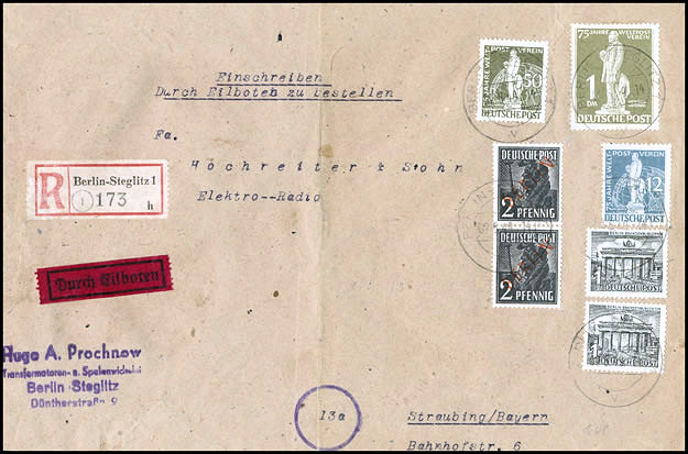 lettre recommandée Berlin vers la Trizone mai 1947