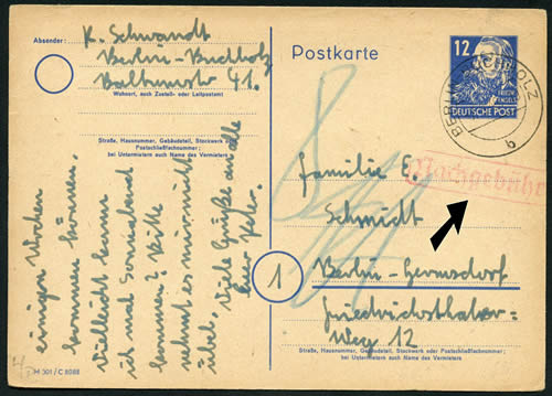 Guerre Postale carte d'Allemagne de l'Est refoulée