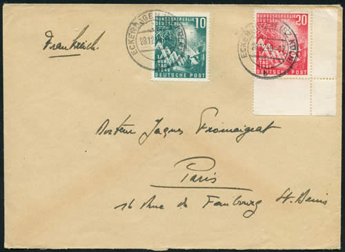 Timbres 1er Bundestag sur lettre au tarif