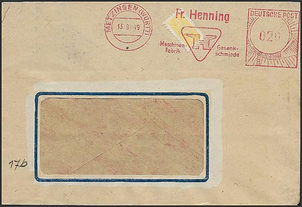 Timbre fiscal du Wurtemberg avec empreinte de machine à affranchir