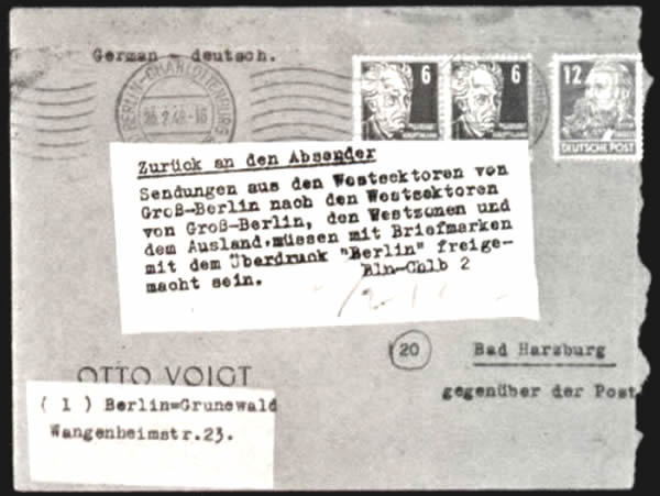 Lettre affranchie avec timbres de l'Est pour l'Ouest refoulée 260249