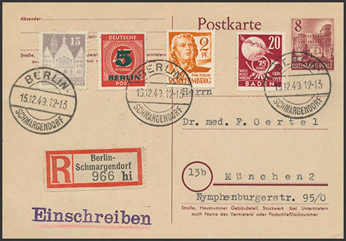 Timbres de la ZOF utilisés à Berlin à partir du 27 octobre 1949