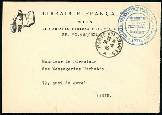 Lettre avec cachet du Commandement-en-Chef français en Autriche