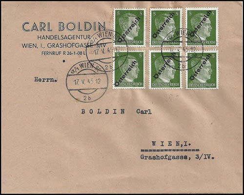 Emission provisoire d'Autriche sur lettre