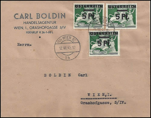 Timbres provisoires d'Autriche sur lettre