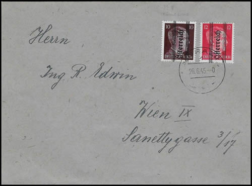 Timbres provisoires de Graz sur lettre