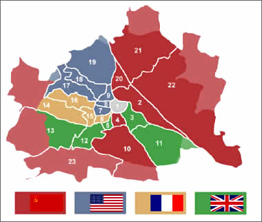découpe de la ville de Vienne en 1945