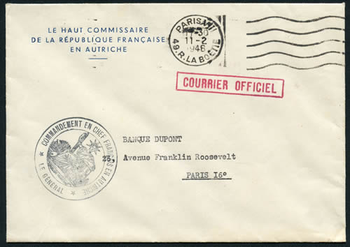 Lettre du haut-Commissaire en Autriche passée par la valise diplomatique