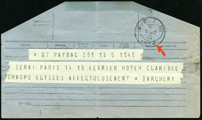 Télégramme avec tad du BRTM 3