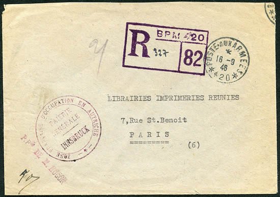 Lettre de la Pairie générale de la zone d'occupation française en Autriche