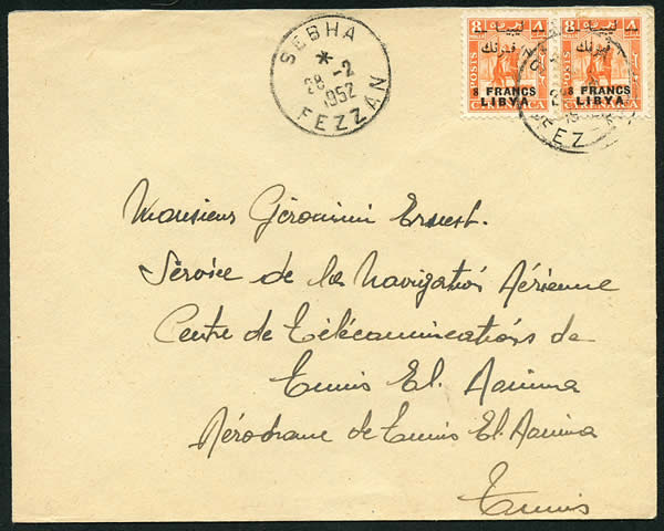 Timbres surchargés en francs sur lettre 8+8