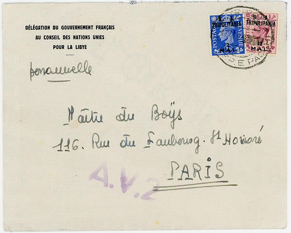 Lettre de la délégation française au conseil de l'ONU pour l'indépendance de la Libye