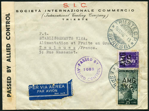 lettre par avion Trieste AMG VG 1946
