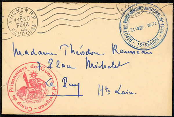 Lettre de service en provenance du camp de prisonniers de guerre d'Avignon