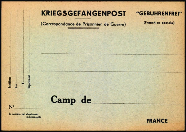 carte postale pour écrire à un prisonnier allemand en France