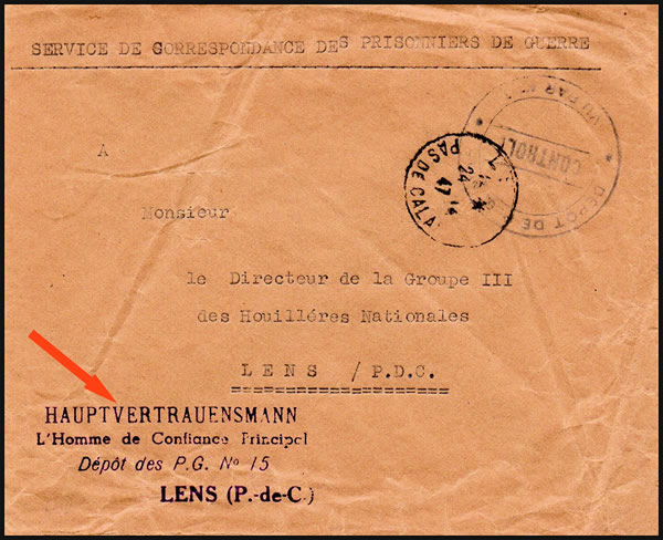 Lettre de l'homme de confiance du dépôt de Prisonniers de guerre de l'Axe à Lens