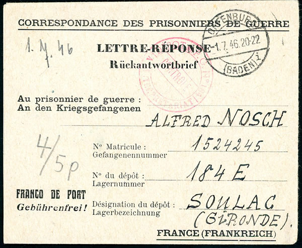 Lettre-réponse des prisonniers de guerre de l'Axe