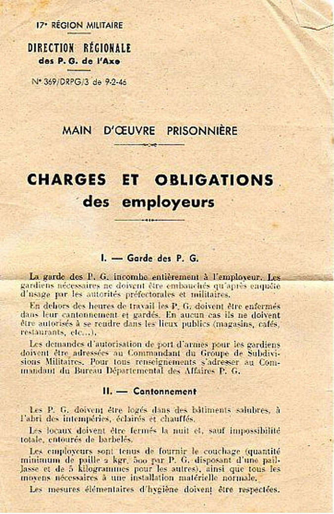 Conditions d'emploi des prisonniers de guerre de l'Axe