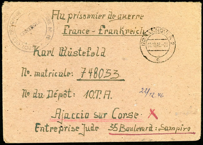 Lettre pour un prisonnier de guerre allemand en Corse